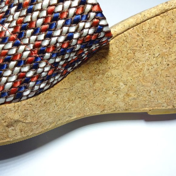 Womens 10M 10 Lucky Brand White Blue Red Slip On Platform Shoes Sandals Cork - Picture 9 of 9